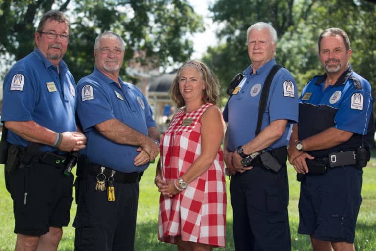 Brenau Safety & Security team Edwin Harwell, from left, Van Johnson, Paula Dampier, Jack Dodd, and Marty Lee
