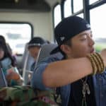 Harry Deng snaps a photo out the window of the bus while leaving the Atlanta airport.