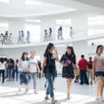 From right to left, Crystal Wang, Lavender Qin, Daisy Qiu, Cathy Wu and Lynn Lu make their way through the High Museum of Art.