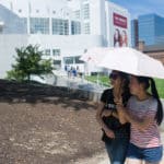 Crystal Wang, right and Daisy Qiu walk from the High Museum of Art back to the Brenau bus.